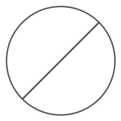 Ein einfaches, minimalistisches grafisches Symbol mit einem dünnen grauen kreisförmigen Umriss, der von einer diagonalen Linie halbiert wird. Es wird häufig in Benutzeroberflächen von Möbelgeschäften verwendet, um auf ein nicht verfügbares Produkt, e