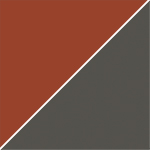 Ein quadratisches Farbmuster mit diagonal geteiltem Design, das oben links ein warmes Terrakottarot und unten rechts ein dunkles Anthrazitgrau zeigt und für die Auswahl von Möbelpolstern oder Materialoberflächen verwendet wird.