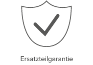 Ein minimalistisches Symbol mit einem Schildumriss und einem Häkchen darin, das eine Ersatzteilgarantie für Möbelprodukte symbolisiert, präsentiert in einem klaren, professionellen Grafikstil, der für die Benutzeroberfläche eines Online-Shops geeigne