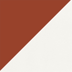 Ein quadratisches Farbmuster mit diagonaler Teilung, das oben links einen kräftigen Terrakotta-Rotton und unten rechts einen klaren, einfarbigen Weißton zeigt und zur Darstellung von Möbelpolsterungen oder Materialfarboptionen verwendet wird.